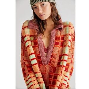 Free People Ruben Pullover Sweater Autumn Sunset Combo Fall Retro Tunic Sz M